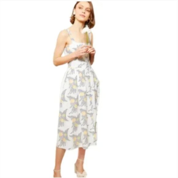 Charlotte Brody Garden Midi Dress Womens Medium White Blue Sleeveless Floral - Picture 2 of 14